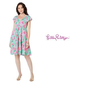NEW Lilly Pulitzer Kawai Floral Cotton Dress In Surf Blue